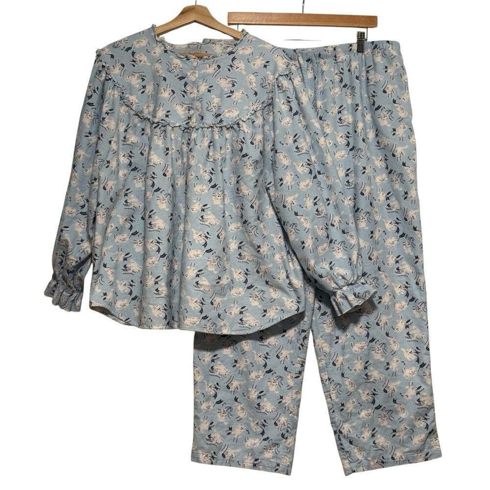Lanz of Salzburg SIZE 2X Pajama Set Playful Kitten Flannel 2 Piece PJs Cozy Blue